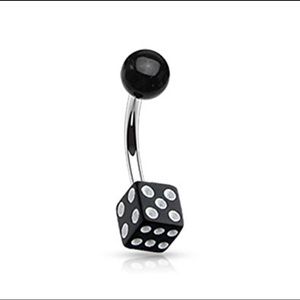 BRAND NEW* black dice belly ring with silver ball